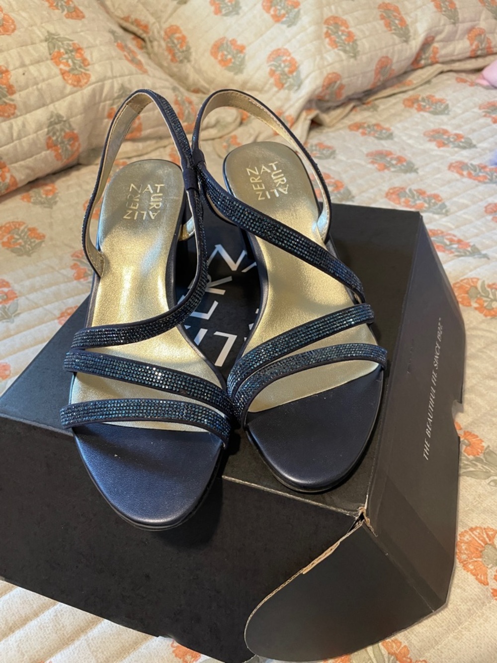 Naturalizer Black Strappy Slingback Heels with Sparkle